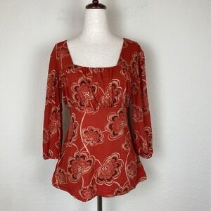 Vintage M Babydoll Blouse Floral 90s Vtg Y2k Cottage Milkmaid bust Red